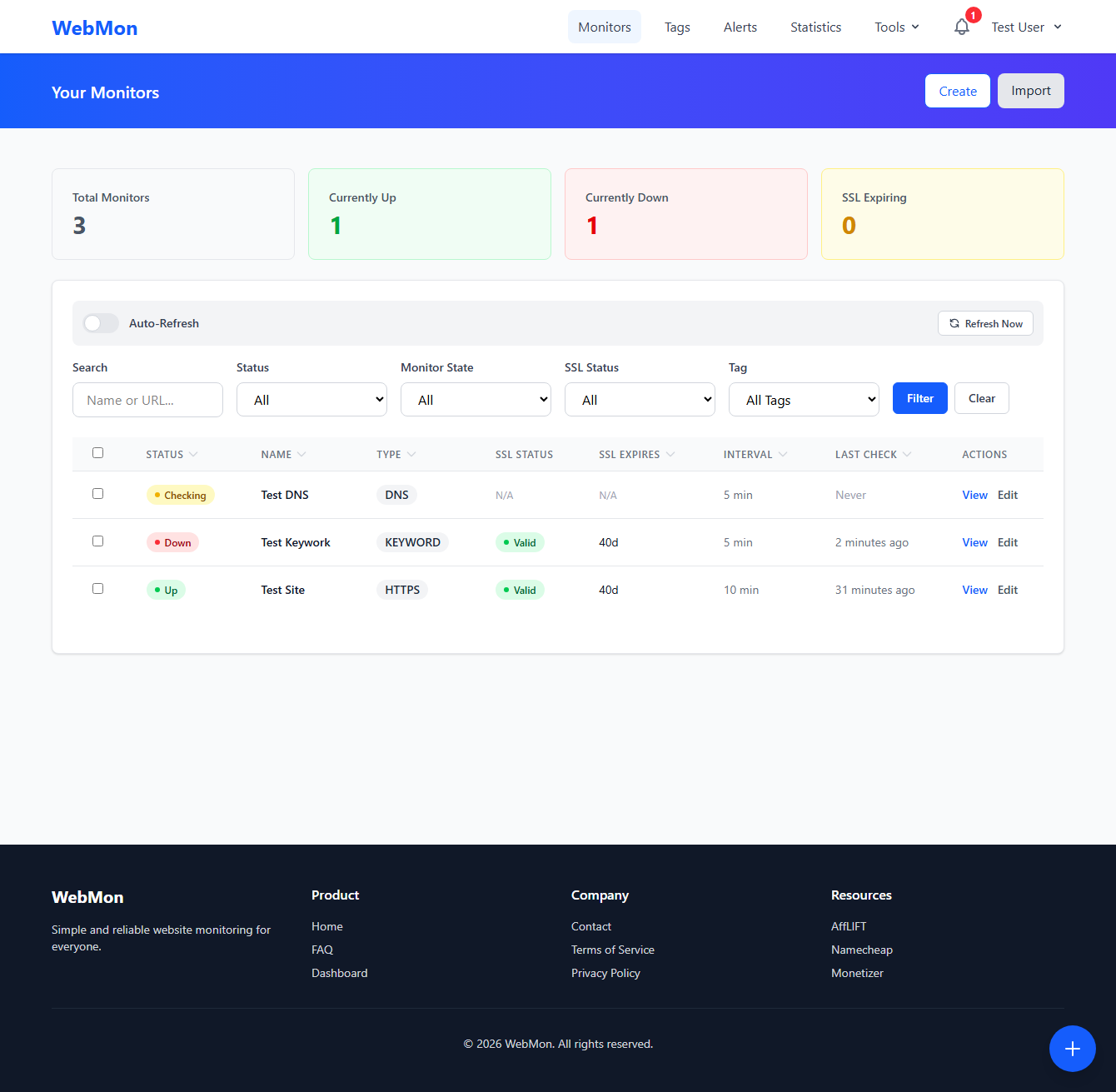 Example status page